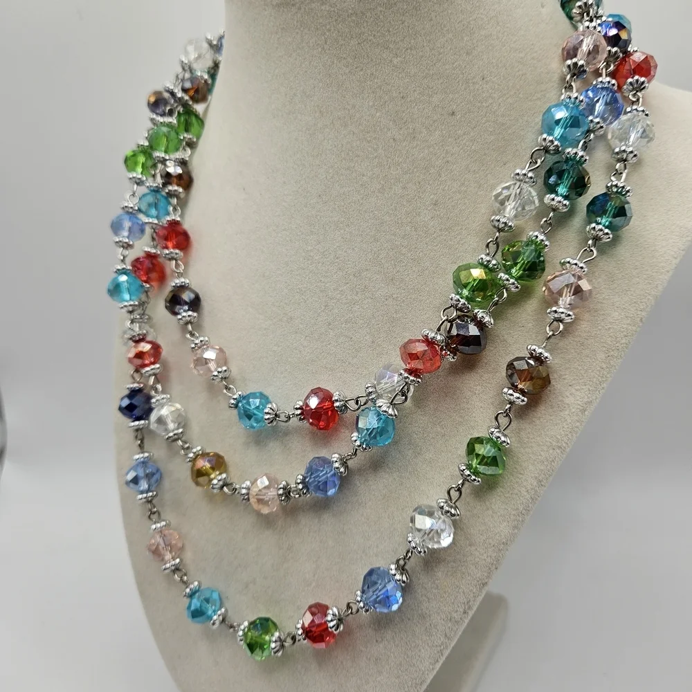 VINTAGE Premier Designs Jubilee Multicolor Faceted Bead 58" Strand Necklace - Picture 2 of 8